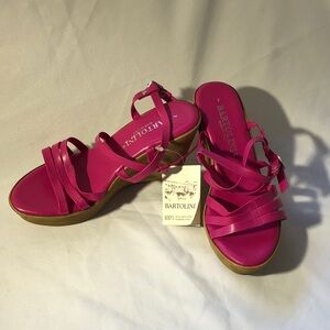 NWT Women's size 7 Bartolini Wedge Platform Sandals Pink/Brown